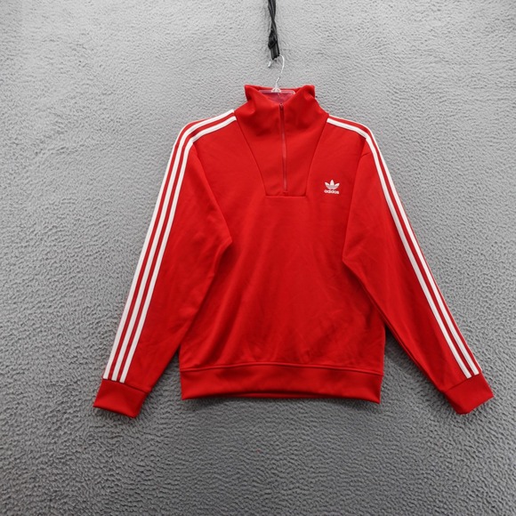 Adidas Funnelneck 1/4 Zip Track Jacket Small Red Men Originals 3 Stripe NWT - Picture 1 of 13